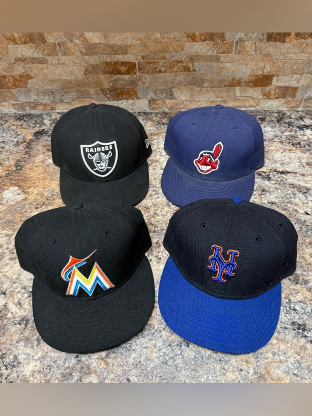 Lot Of 4 New Era Fitted Size 7 3/8 Modern And Older Hats Mix